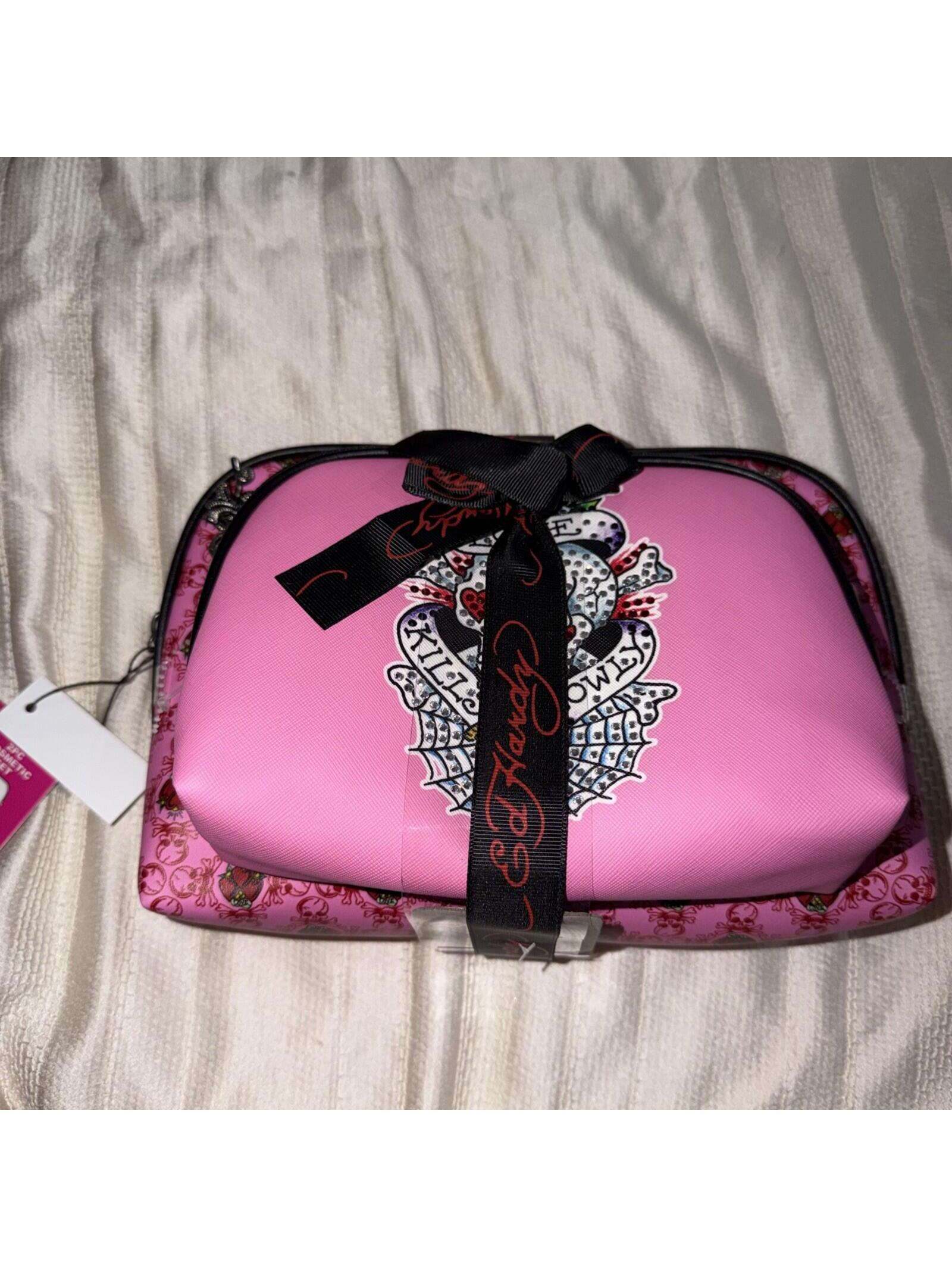 Ed Hardy Womens Pink 2pc Cosmetic Bag Set Brand New